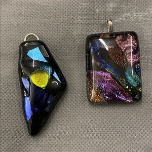 Two womens jewelry MURANO Glass handmade Pendants with silver necklace
